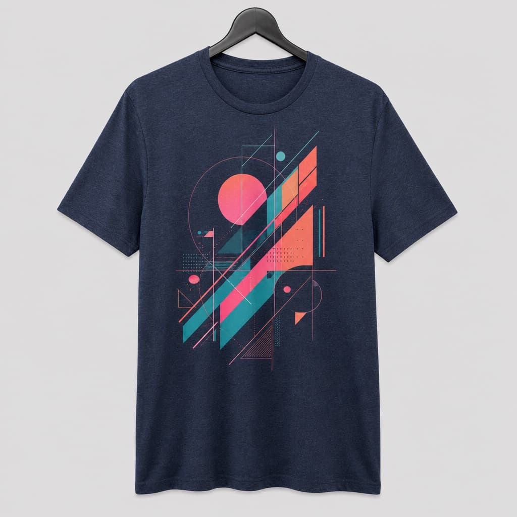 Custom t-shirt on hanger with abstract geometric print