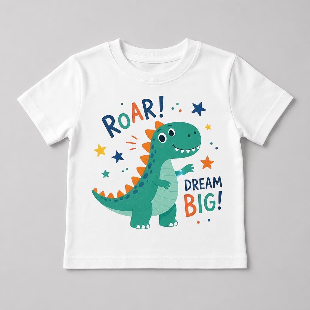 Kids custom t-shirt with playful dinosaur graphic