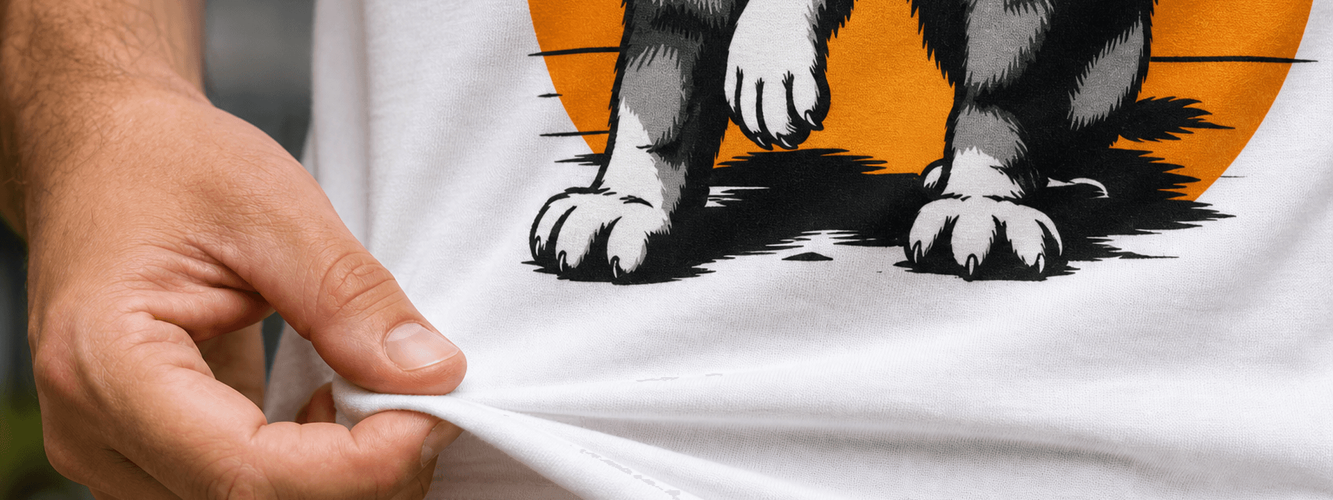Hand stretching a soft custom printed t-shirt to show breathable DTG print quality
