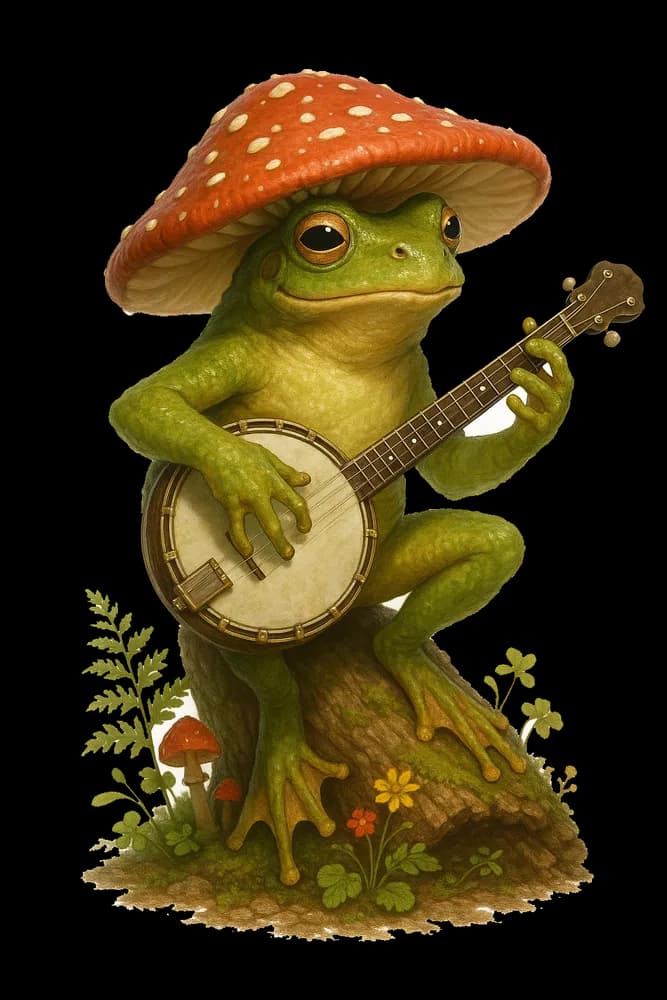 Cottagecore Frog Banjo Player