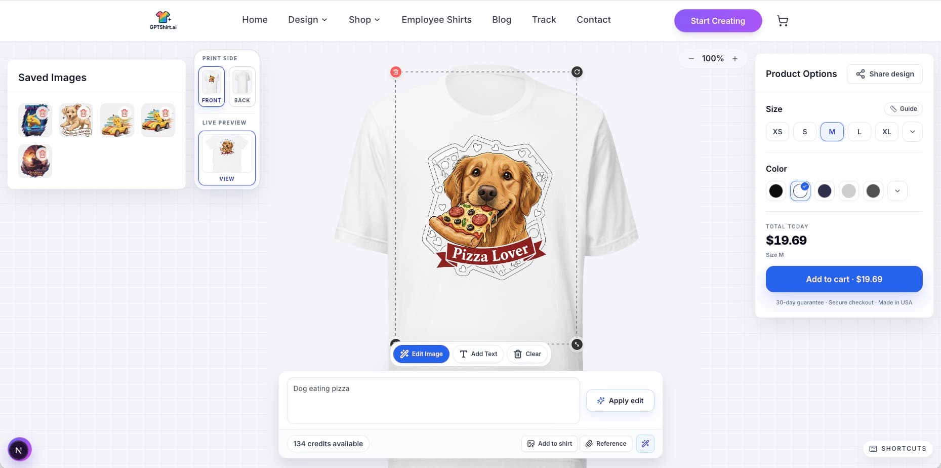 team shirt design interface