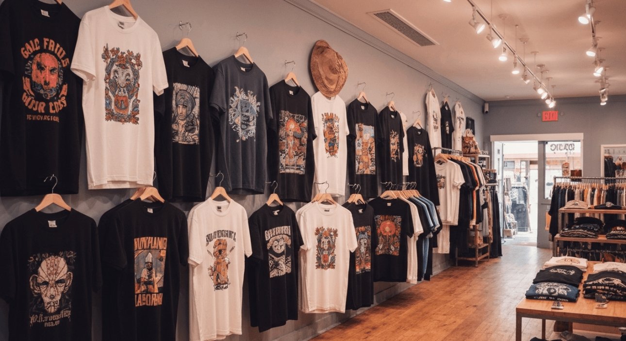 Graphic tees in boutique display